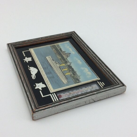 Vtg Framed Empress Britain Boat Postcard Chateau Frontenac Quebec Thermometer - Picture 6 of 16
